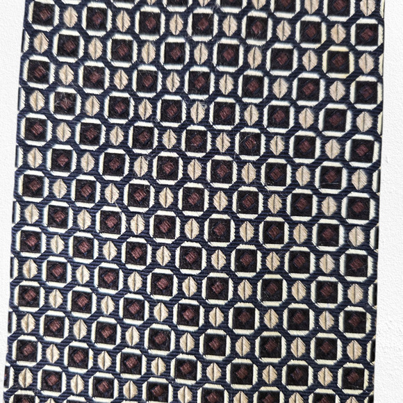 90s Vintage Dion Black Brown Geometric Elegant Luxury Italian Silk Neck Tie - Picture 3 of 7